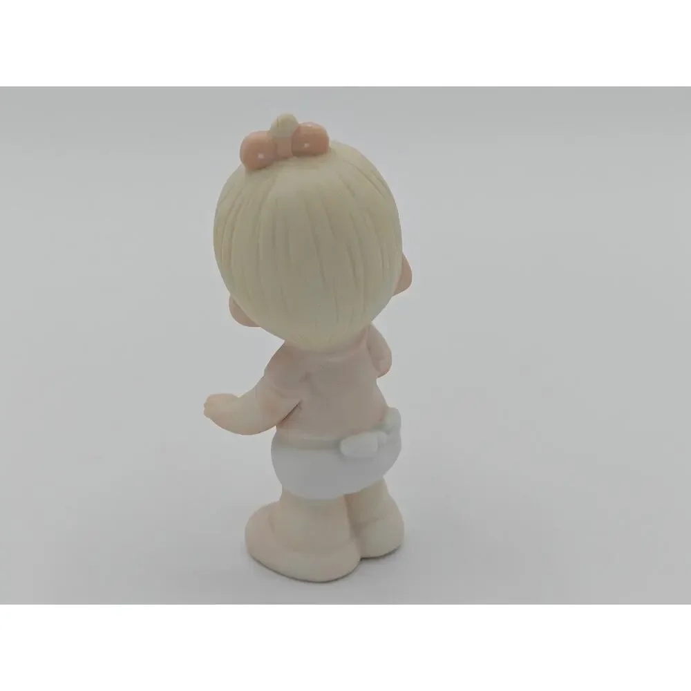 Precious Moments E2852B Enesco Figurine Baby Girl Standing Pink Dress Bow 1983
